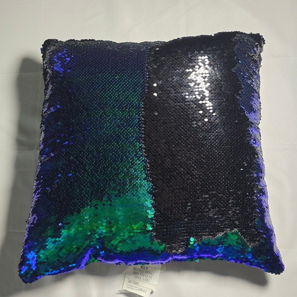 Brentwood Mermaid Sequin Reversible‎ Pillow Blue Green Black 15x15 Square